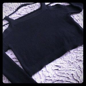 Express Sweater, Black, Crop, Exposed Shoulder Sweater